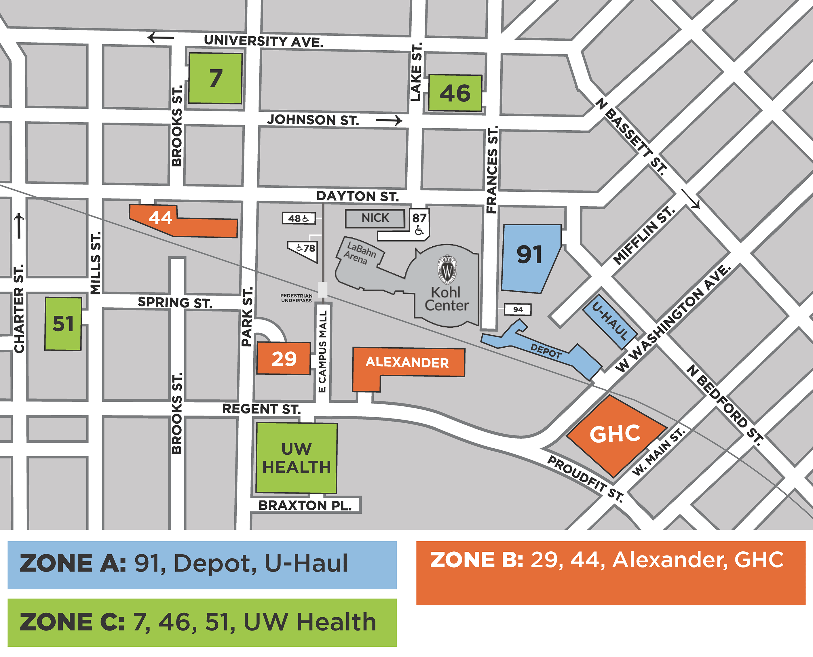 Men's Basketball Season Parking Map. Visit the Men's Basketball Season Parking Selection Page for more information.